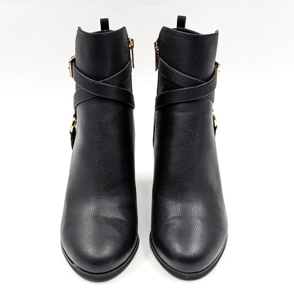 MICHAEL KORS WOMEN TALLY MK LOGO BLACK FAUX LEATHER DRESSY OFFICE BOOTS - Picture 5 of 9